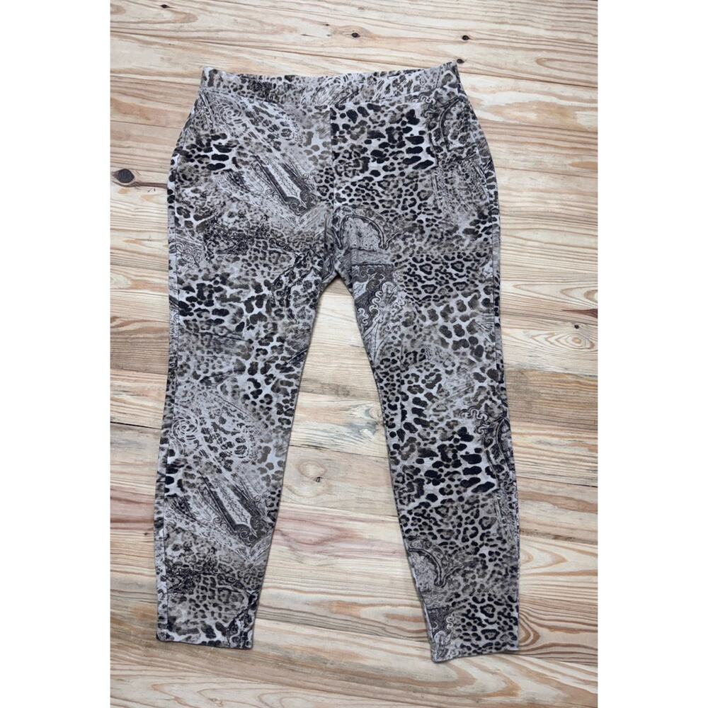 Dress Pants Ankle Cheetah Print Pull On Elastic Waist Chicos 2 US 12 Reg